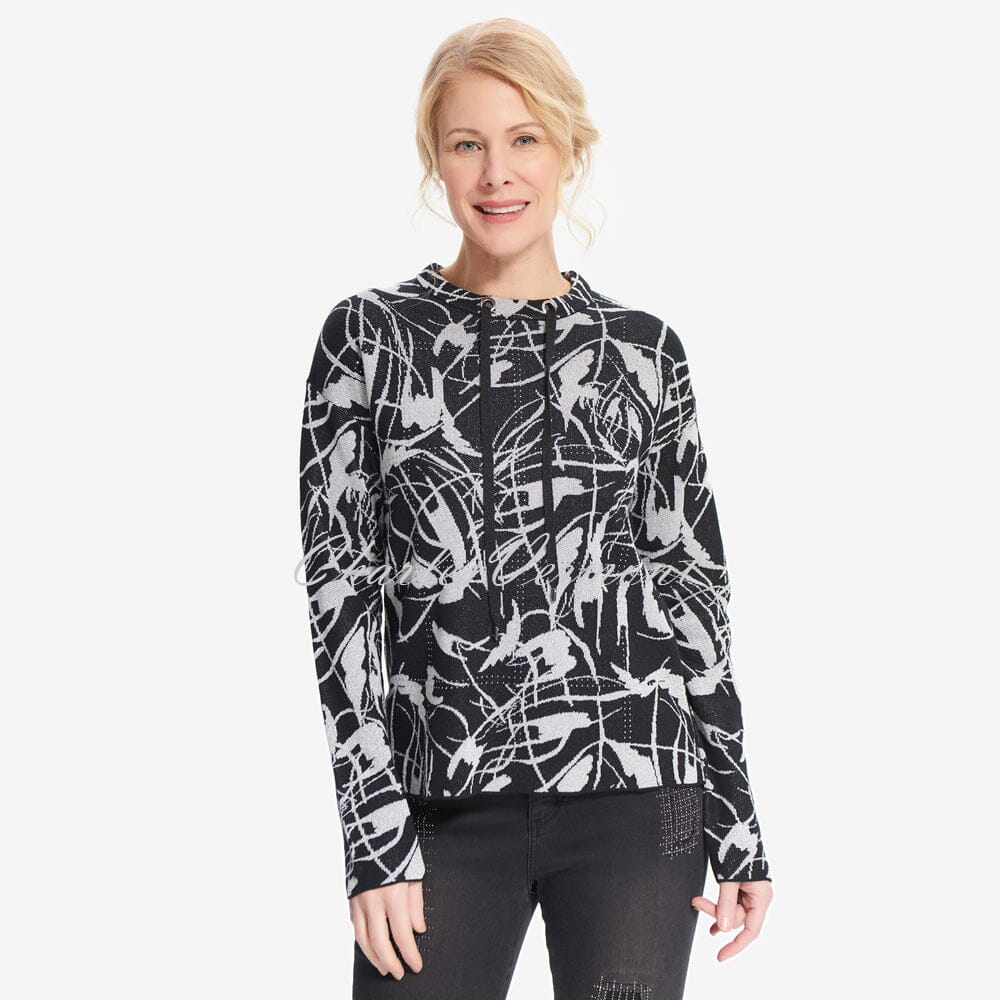 Joseph Ribkoff Metallic Jacquard Sweater Style 214931 Black Silver