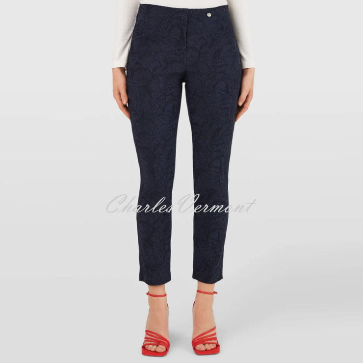 Robell Bella 09 - 7/8 Cropped Trouser 51560-54401-69 (Navy Leaf Jacquard)