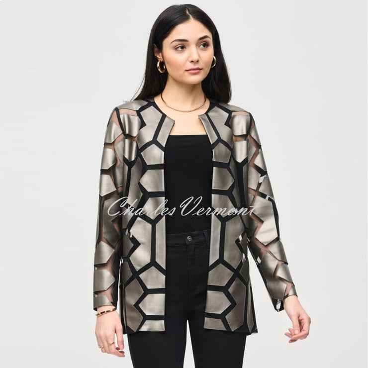 Joseph Ribkoff Geometric Patterned Jacket - Style 241905 (Gunmetal / Black)