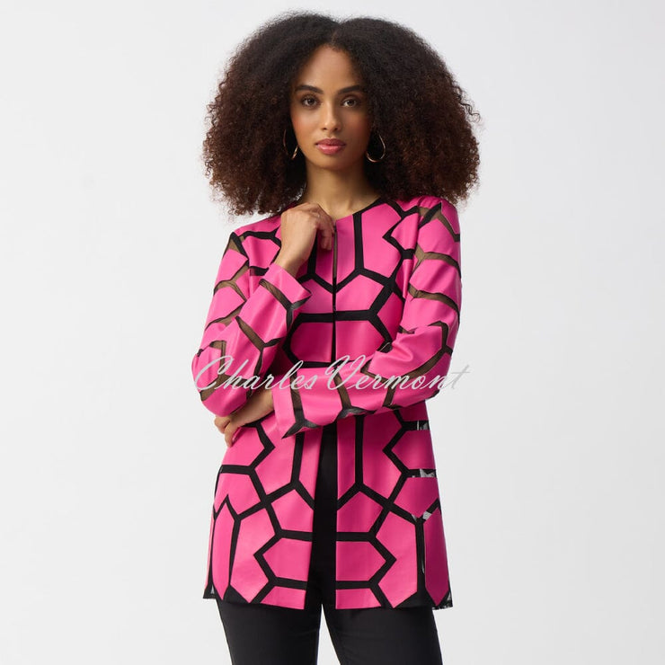 Joseph Ribkoff Geometric Patterned Jacket - Style 241905 (Geranium / Black)