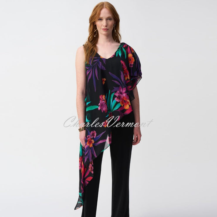 Joseph Ribkoff Jumpsuit With Tropical Print Overlay - Style 251152