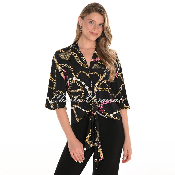 Frank Lyman Chain Print Top With Front Tie Detail - Style 251372