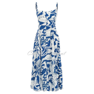 Dolcezza 'Blue Lotus' Floral Abstract Midi Dress - Style 25152