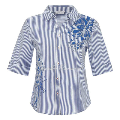 Dolcezza 'Blue Lotus' Striped Blouse with Embossed Detail - Style 25156