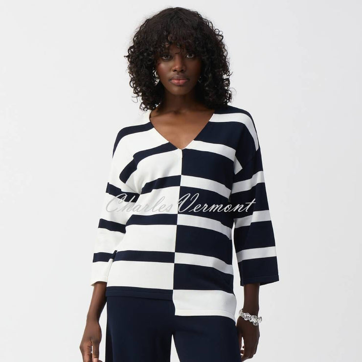 Joseph Ribkoff Striped V-Neck Sweater - Style 251914