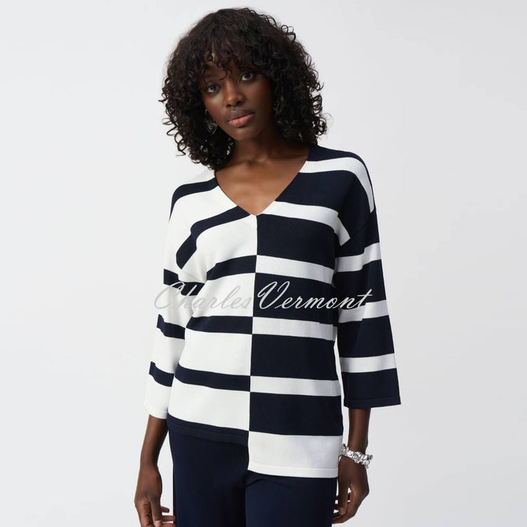 Joseph Ribkoff Striped V-Neck Sweater - Style 251914