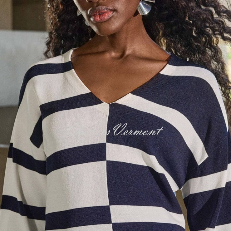 Joseph Ribkoff Striped V-Neck Sweater - Style 251914