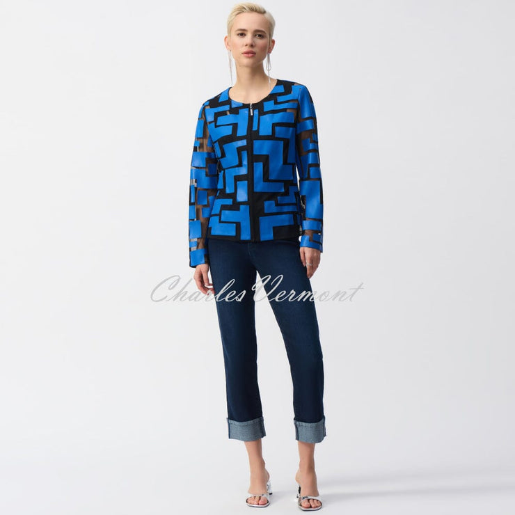 Joseph Ribkoff Geometric Zip Jacket - Style 251932 (Coastal Blue / Black)