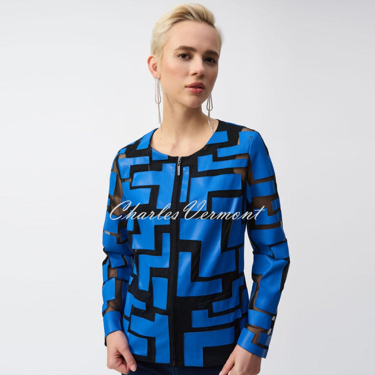 Joseph Ribkoff Geometric Zip Jacket - Style 251932 (Coastal Blue / Black)