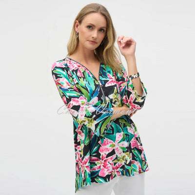 Joseph Ribkoff Floral Zip Tunic Top - Style 252157 (Black / Multi)