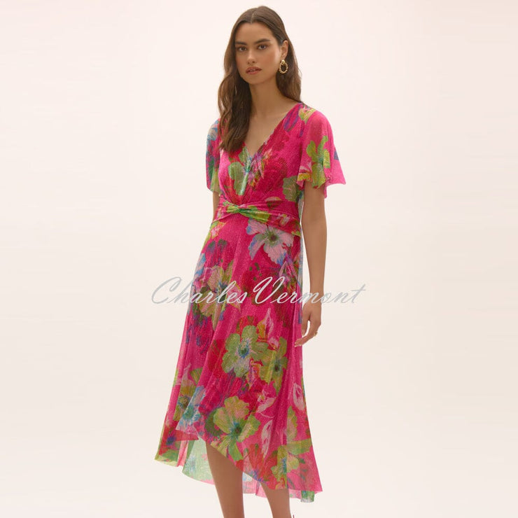 Joseph Ribkoff Metallic Fit and Flare Floral Print Dress - Style 252707