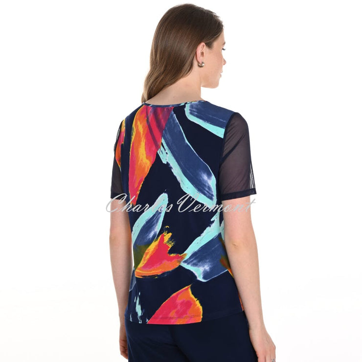 Frank Lyman Abstract Print Top With Mesh Sleeves - Style 256386