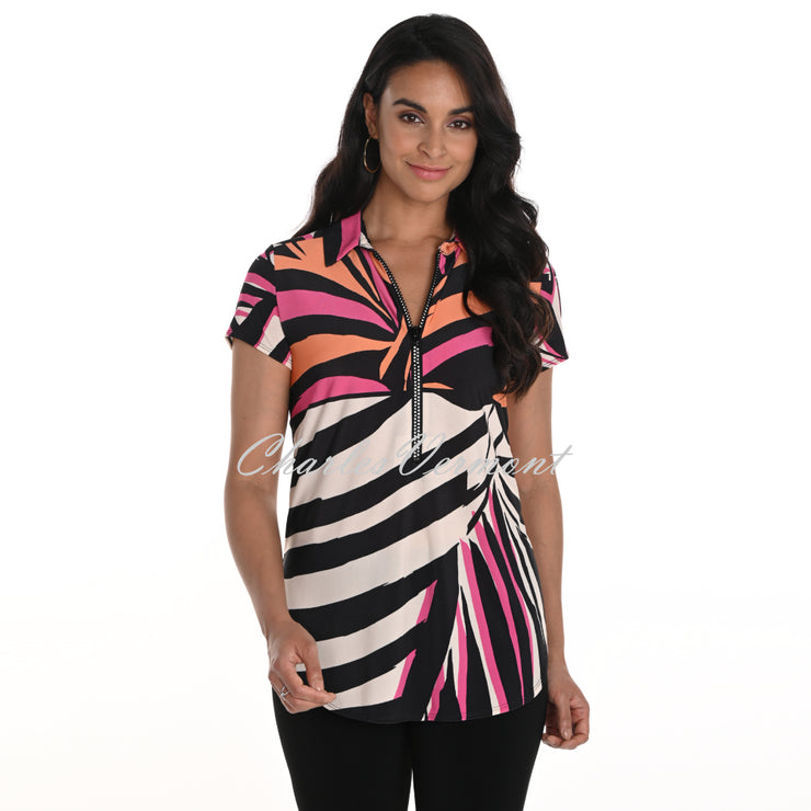 Frank Lyman Abstract Print Zip Top - Style 256405