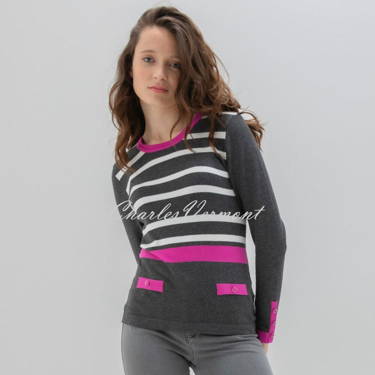 Marble Striped Sweater - Style 6326-222 (Magenta / Charcoal / White)