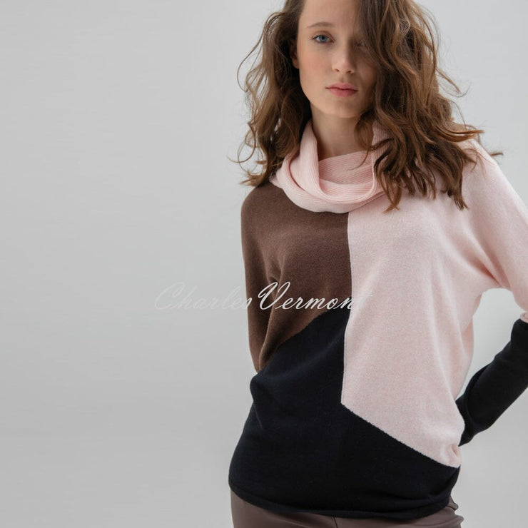 Marble Cowl Neck Sweater - Style 6765-120 (Pink / Chocolate / Black)