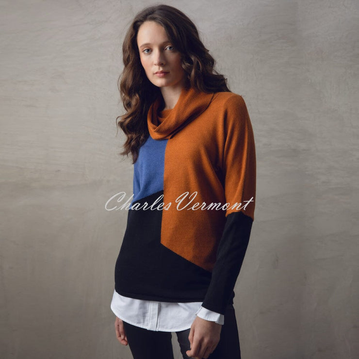 Marble Cowl Neck Sweater - Style 6765-224 (Rust / Indigo / Black)