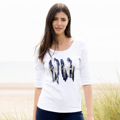 Marble Brush Stroke Print Top - Style 6928-103 (White / Navy)