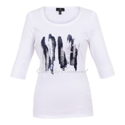 Marble Brush Stroke Print Top - Style 6928-103 (White / Navy)