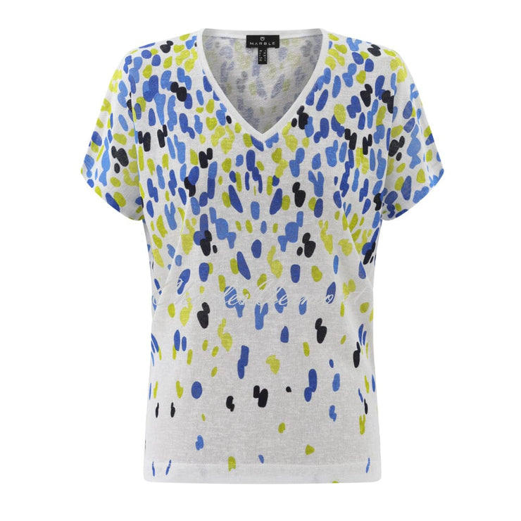 Marble Scatter Print V-Neck Top - Style 6947-153 (Cobalt / Lime / Multi)