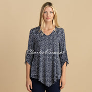 Marble Polka Dot Print Tunic Top - Style 6956-103 (Navy / White)