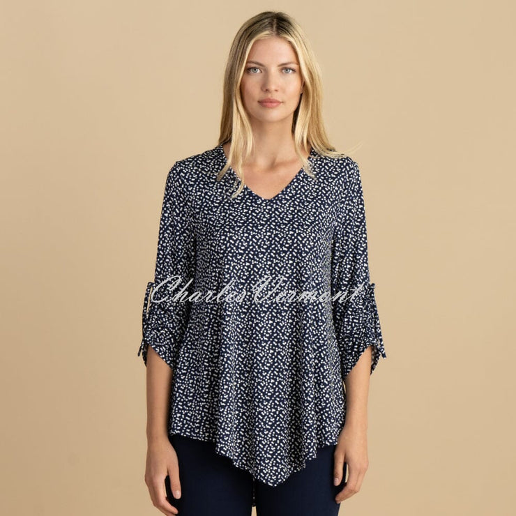 Marble Polka Dot Print Tunic Top - Style 6956-103 (Navy / White)