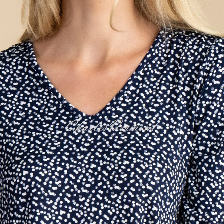 Marble Polka Dot Print Tunic Top - Style 6956-103 (Navy / White)