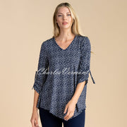 Marble Polka Dot Print Tunic Top - Style 6956-103 (Navy / White)