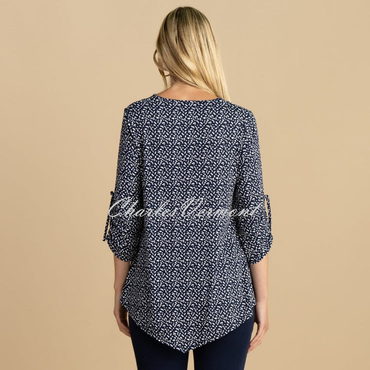 Marble Polka Dot Print Tunic Top - Style 6956-103 (Navy / White)