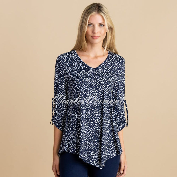 Marble Polka Dot Print Tunic Top - Style 6956-103 (Navy / White)