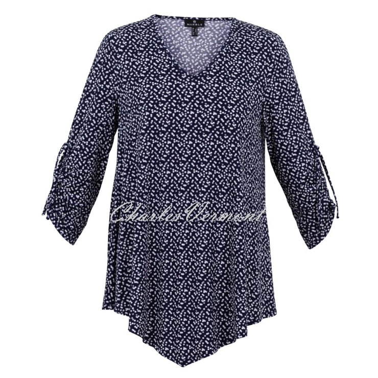 Marble Polka Dot Print Tunic Top - Style 6956-103 (Navy / White)