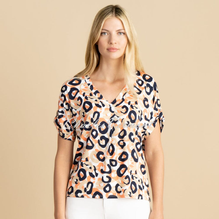 Marble Animal Print Top - Style 6978-196 (Champagne / Navy / Multi)