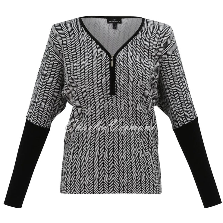 Marble Zip Sweater - Style 7533-104 (Ivory / Black)