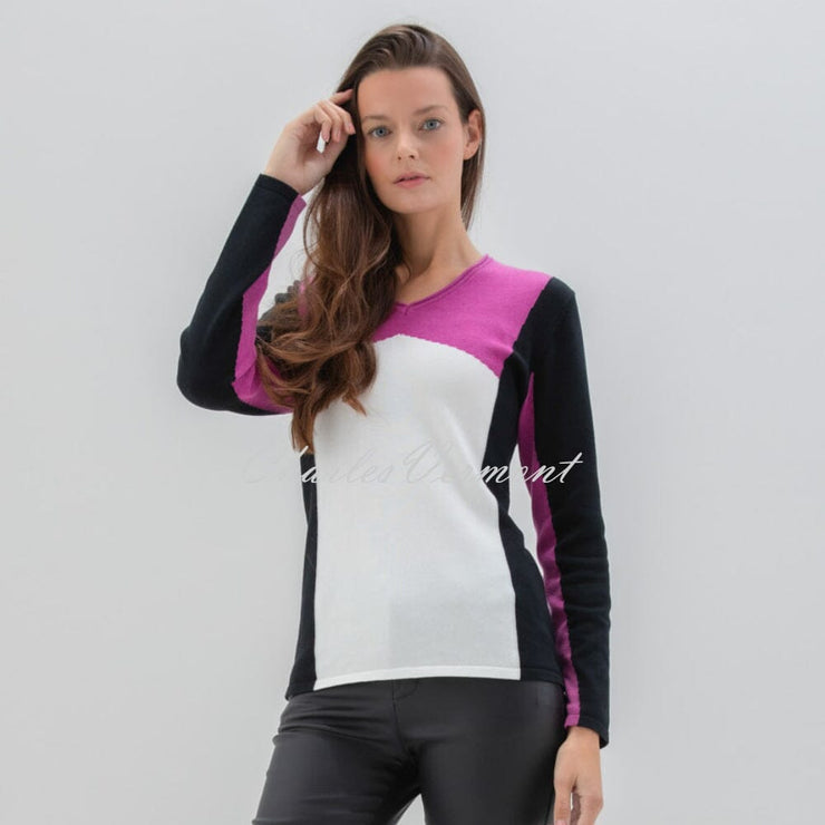 Marble Colour Block Sweater - Style 7557-222 (Magenta / Multi)