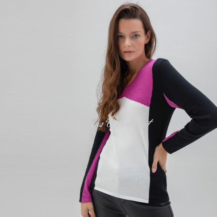 Marble Colour Block Sweater - Style 7557-222 (Magenta / Multi)