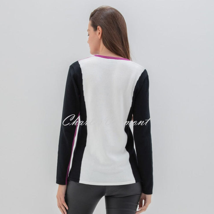 Marble Colour Block Sweater - Style 7557-222 (Magenta / Multi)