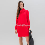 Marble Cowl Neck Dress With Rhinestone Detail - Style 7558-109 (Red)