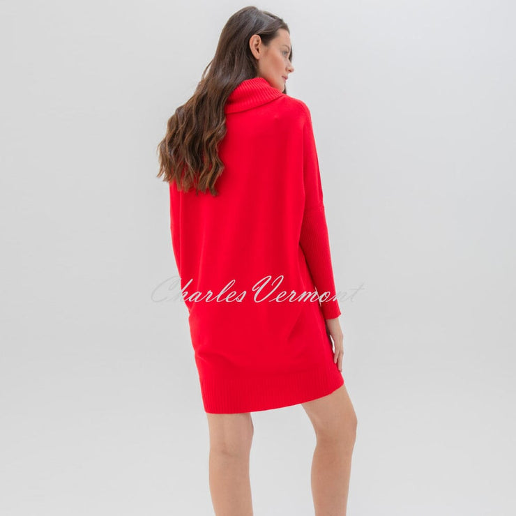 Marble Cowl Neck Dress With Rhinestone Detail - Style 7558-109 (Red)