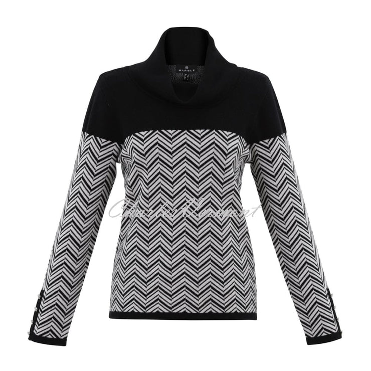 Marble Chevron Knit Sweater - 7560-101 (Black / White)