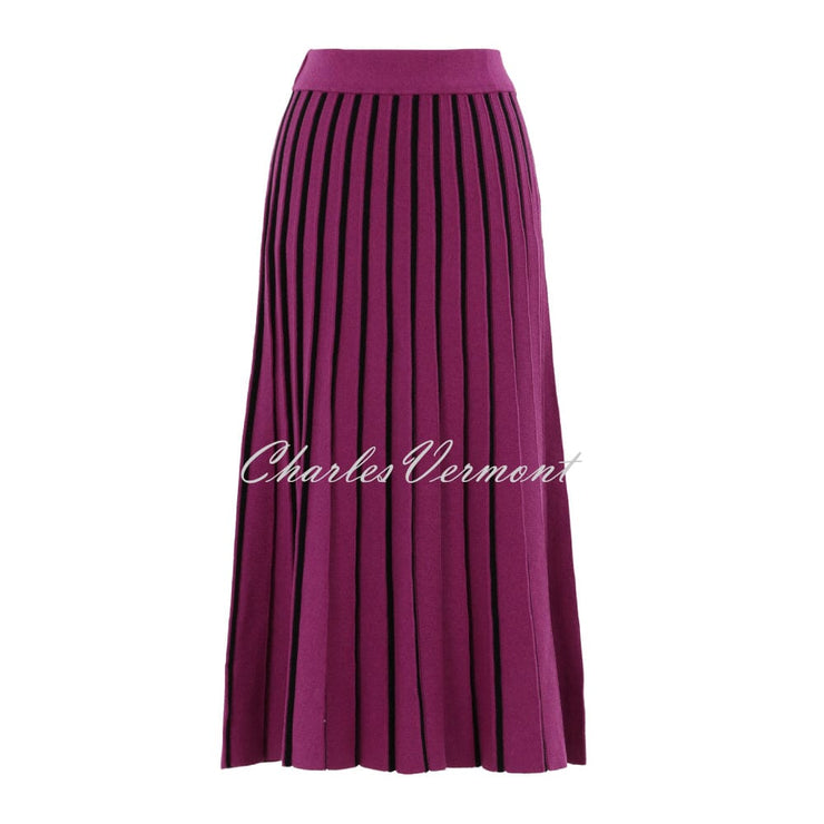 Marble Striped Pleated Knit Skirt - Style 7598-222 (Magenta / Black)