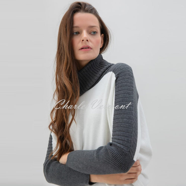 Marble Cowl Neck Sweater - Style 7606-105 (Charcoal / Ivory)