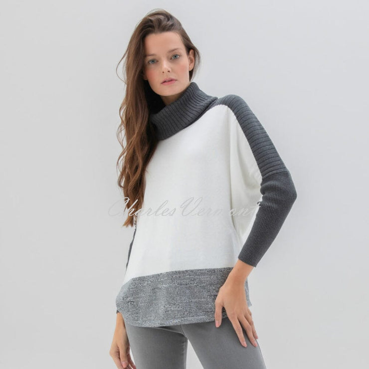 Marble Cowl Neck Sweater - Style 7606-105 (Charcoal / Ivory)