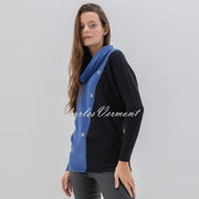 Marble Colour-Block Asymmetric Button Sweater - Style 7609-225 (Indigo / Black)