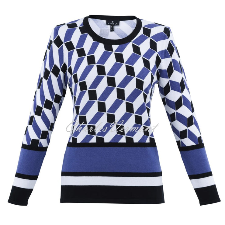 Marble Geometric Print Sweater - Style 7678-225 (Indigo)