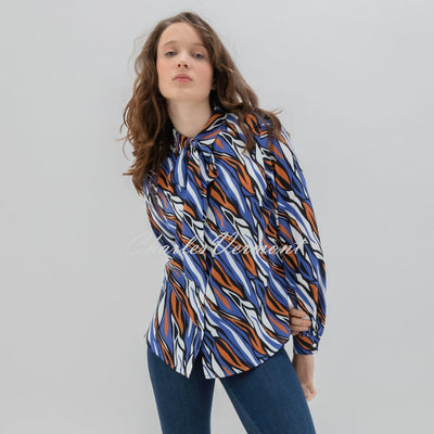 Marble Blouse With Bow Detail - Style 7690-225 (Indigo / Rust / Multi)