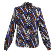 Marble Blouse With Bow Detail - Style 7690-225 (Indigo / Rust / Multi)