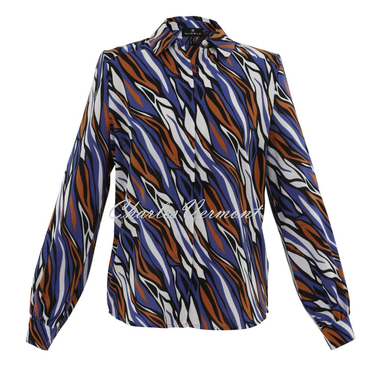 Marble Blouse With Bow Detail - Style 7690-225 (Indigo / Rust / Multi)