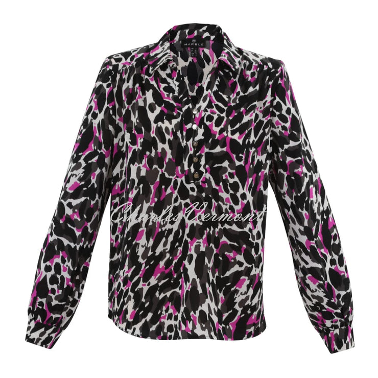 Marble Abstract Print Blouse - Style 7692-222 (Magenta / Black / Multi)