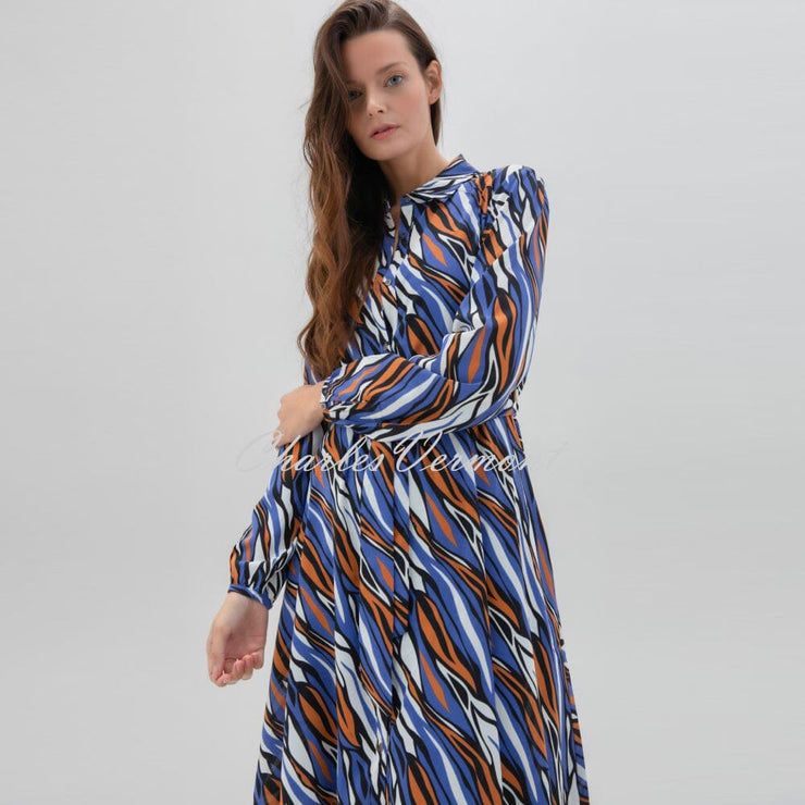 Marble Printed Shirt Dress - Style 7711-225 (Indigo / Multi)