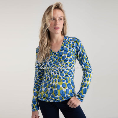 Marble V-Neck Abstract Print Sweater - Style 7808-153 (Cobalt / Lime / Multi)