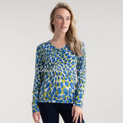 Marble V-Neck Abstract Print Sweater - Style 7808-153 (Cobalt / Lime / Multi)